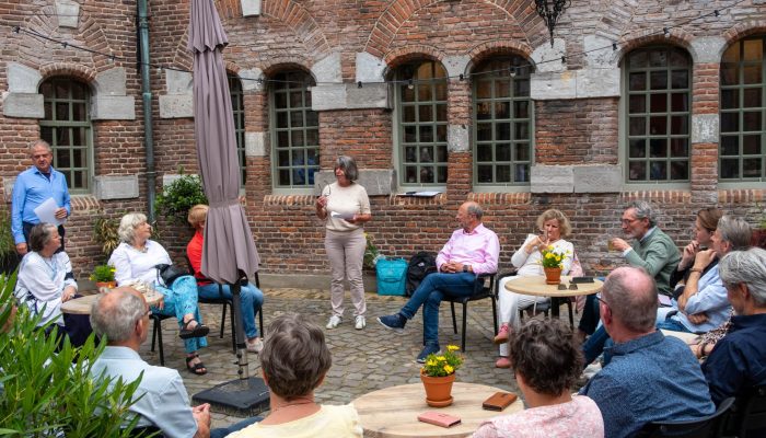 Graduation ceremony of new city guides in the courtyard of Museum Kruithuis in 's-Hertogenbosch.